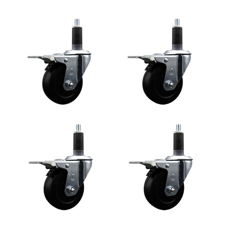 Service Caster 3.5'' SS Hard Rubber Swivel 1-1/8'' Expand Stem Caster Set Total Lock Brake, 4PK SCC-SSEXTTL20S3514-HRS-118-4